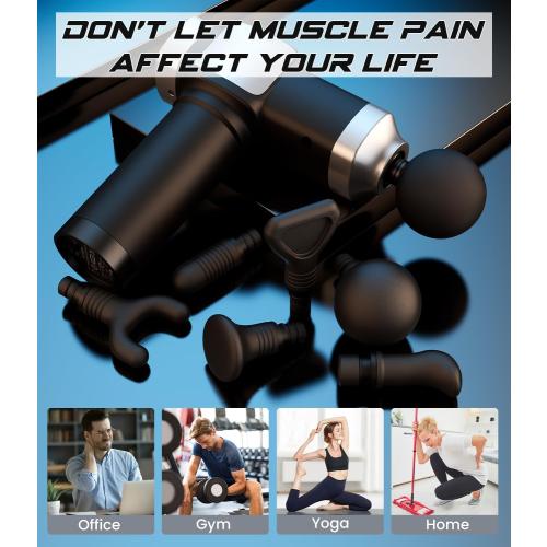 Deep Tissue Massage Gun, Portable Percussion Muscle Massager with 30 Speeds & 6 Attachments, Handheld Electric Back & Neck Massager for Pain Relief