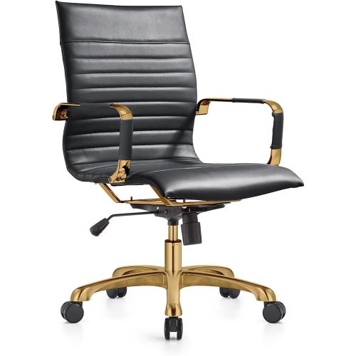 LeisureMod Harris Modern Ergonomic Executive Office Chair, High-Back Leather Conference Desk Chair with Adjustable Height, Tilt Control, 360° Swivel & Gold Frame for Home Office