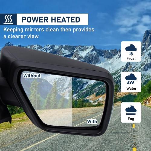 For Ford F150 2021-2024 Door Mirror with Textured Black Cover Manual Folding with Turn Signal Light Puddle Light Power Heated and Blind Spot Glass Temp Sensor 13 Pins Right Passenger Side (W/O Camera)