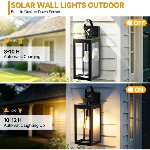 18 Solar Wall Light Outdoor, Dusk to Dawn Solar Porch Light, 2Pack