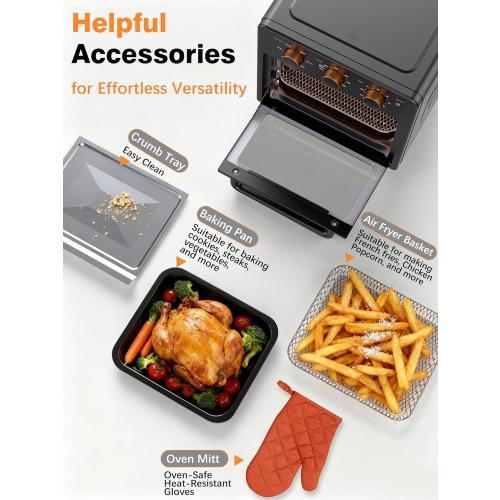 OUNIN Air Fryer Toaster Oven with Steam Infusion, 12 QT Compact Countertop Oven, 6-in-1 Stainless Steel Combo Bakes, Broils, Grills & Warms, Fast Preheat, 60-Minute Timer – Small Kitchen Friendly