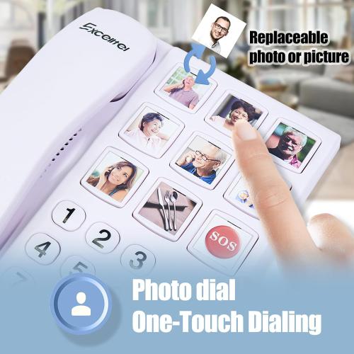 Big Button Phone for Seniors, Corded Landline Phone One-Touch