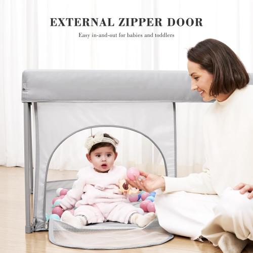 Foldable Baby Playpen 50×50, Out-of-The-Box Ready Playpen for Babies and Toddlers, Portable Play Yard with Breathable Mesh & ASTM F406 Certified(Light Grey)