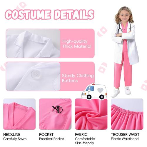 Doctor Costume for Kids - 7Pcs Kids Dress Up Set, Toddler Halloween Costumes for Girls Boys, Doctor Pretend Play Kit