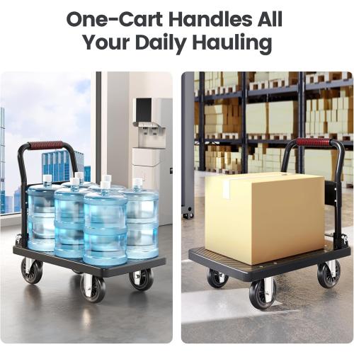 Upgraded Foldable Push Cart Dolly | 780 lbs.Capacity Moving Platform Hand Truck | Foldable for Easy Storage | 5'' PU 360 Degree Swivel Silent Wheel-Black