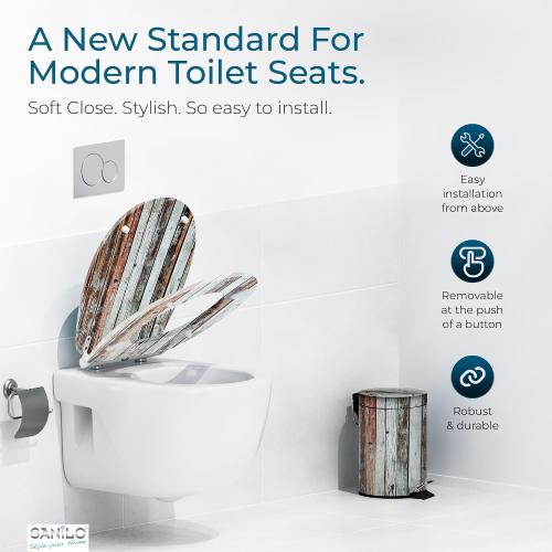 Sanilo Wooden Toilet Seat with Quick Release & Soft Close [ROUND] - Decorative & Slow Close Molded Wood Seat - With One Click for Easy Installation & Cleaning - With Adjustable Fit (Antique)