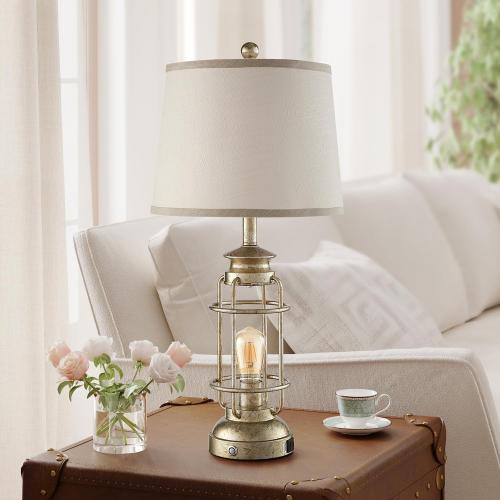 28.5 Retro Industrial Table Lamp for Living Room Bedroom Set of 2 Dimmable Touch Control Bedside Farmhouse Lamps with USB A C Charging Ports and 2 Light Sources