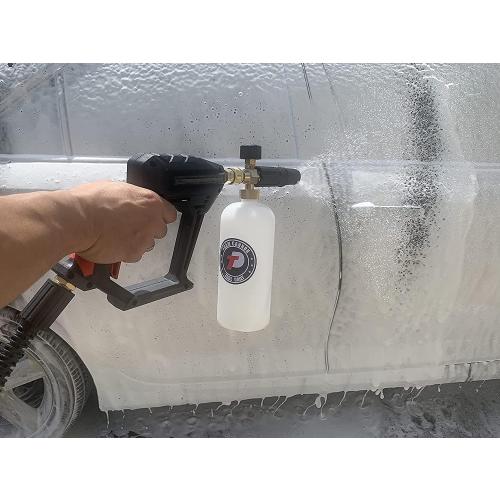 Tool Daily Short Pressure Washer Gun with Foam Cannon, 1/4 Inch Quick Connector, with 5 Pressure Washer Nozzle Tips, 1 Liter