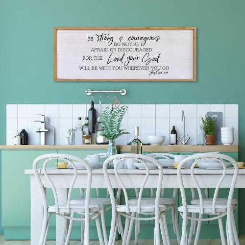 Size 40x 15 Be Strong And Courageous Sign Wall Decor 40x15 Large Farmhouse Living Room Plaque Joshua 1:9 Bible Verse Inspirational Quote Positive Faith Home Hanging Rustic Catholic Scripture Christian Art (Wood)