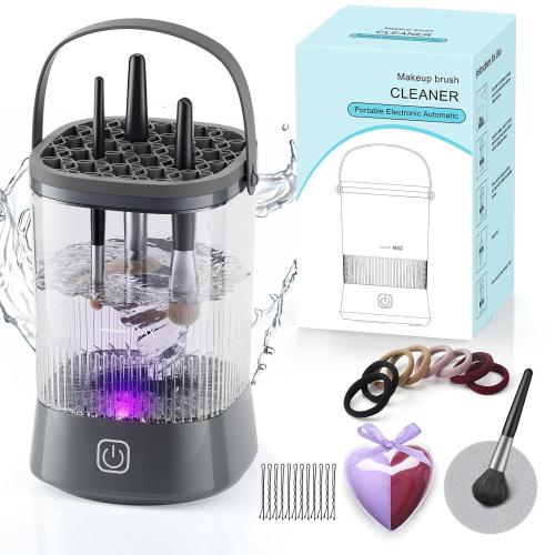 Electric Makeup Brush Cleaner - 9000 RPM Makeup Brush Cleaning Machine, IP65 Waterproof Automatic Makeup Brush Cleaner for Makeup Sponges and Brushes(Gray)