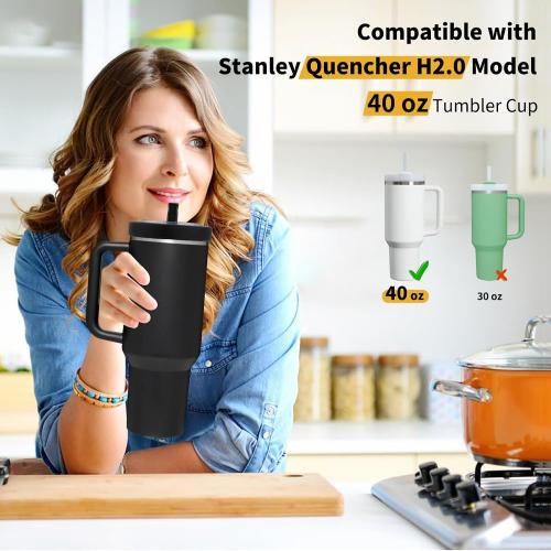 Tcamp 40 oz Flip Straw Leak Proof Lid for Stanley Quencher H2.0, Silicone Tumbler Replacement Lid for Stanley Cup Accessories, Spill Proof Straw Cover for Tumbler Accessories (Black)