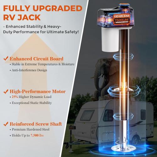 Upgraded 7500LBS Electric Trailer Jack, w/Remote Controls, RV Power A-Frame Tongue Jack with Built-in Spirit Level for Travel Trailer, 10.24-33.46 IP65 Waterproof, 12V DC Wiring, 5.9 Inch Foot Pad