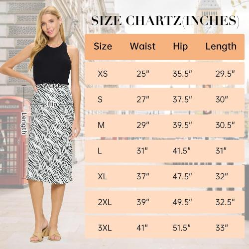 Size S Women Solid High Waist Silky Casual Elastic Satin Midi Skirt -Made in USA (Available in Plus Size)