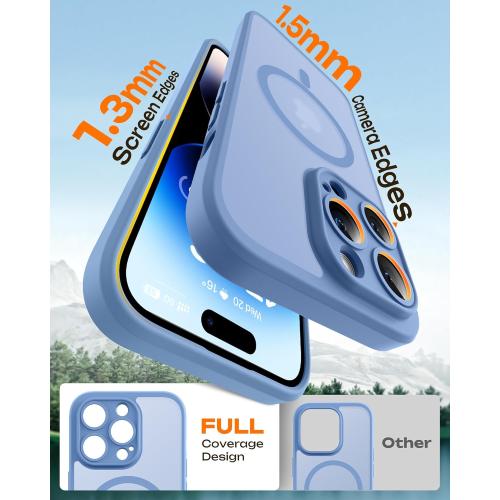 TOCOL Magnetic for iPhone 14 Pro Case, Upgraded Full Camera Protection, Compatible with Magsafe, Drop Protection, Translucent Matte Back Phone Cover 6.1 inch (Light Blue)