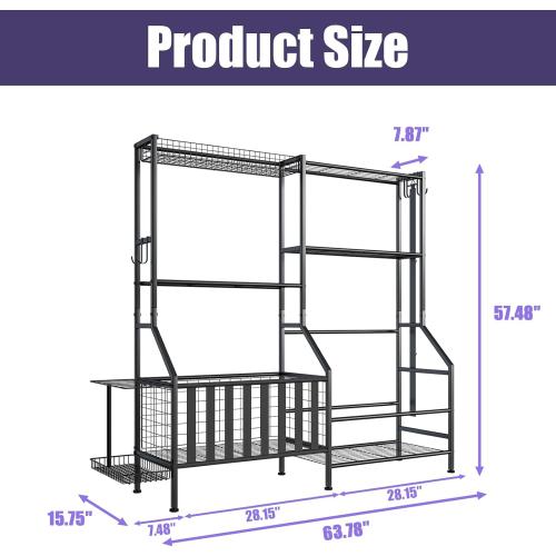 Sports Equipment Organizer, Heavy Duty Golf Bags Stand, Extra Large Ball Storage Rack for Garage, Sports Gear Storage with Basket and Hooks, Black
