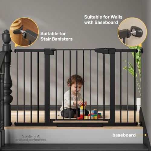 Cumbor 29.7-51.5 in Extra Wide Baby Gate for Stairs, Dog Gate Indoor Black | Mom's Choice Awards Winner, Auto Close with Double Lock for Doorways, Child Gate for Toddlers & Pets, Pressure Mounted