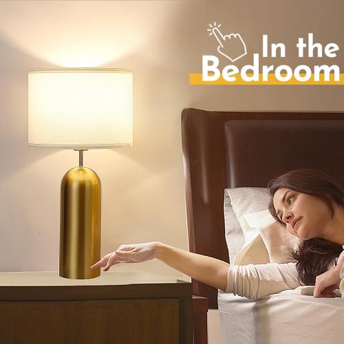 Gold Lamps Set of 2 Touch Control 3-Way Dimmable Bedside Nightstand Lamps Bedroom Lamps Modern White& Gold Table Lamp with USB Type C Ports Tall Lamps for Living Room End Table Home Office
