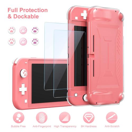 innoAura Switch Lite Case 18-in-1 Accessories Bundle for NS Switch Lite (2019), with Protective Carrying Case, Game Holder, Screen Protector & Cute Thumb Grips, Coral