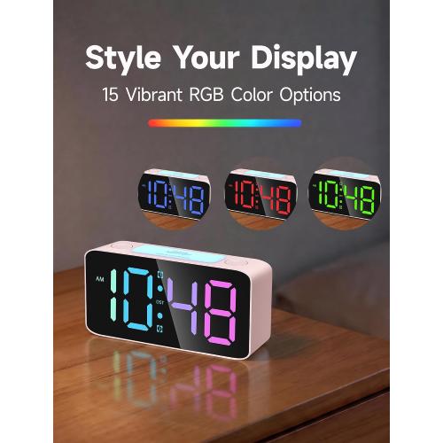 Cadmos 110dB Extra Loud Alarm Clock for Heavy Sleepers Adults, Cute Birthday Gift for Girls Teens Women, RGB Digital Clock with 7 Color Night Light, USB Charger, Bedside Clocks for Kids(Pink RGB)