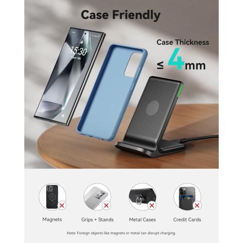 INIU Wireless Charger, 15W Fast Qi Certified Wireless Charging Station with Sleep-Friendly Adaptive Light Compatible with iPhone 16 15 14 13 Pro XS 8 Plus Samsung Galaxy S25 S24 S23 Note 20 Google etc