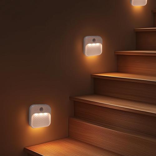 Led Night Light with Motion Detector 2 Pack, Cabinet Light Dimmable with Timer Function, Staircase Lighting 3 Color Temperature 3000/4500/6000K, Hallway Light Rechargeable 600mAh for Children's Room