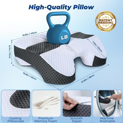 Side Sleeper Pillow with Arm Holes, 2 in 1 Shoulder Relief System for Rotator Cuff Pain, Memory Foam Pillow for Adults with 3 Arm Place Hole - for Side, Back and Stomach, Black