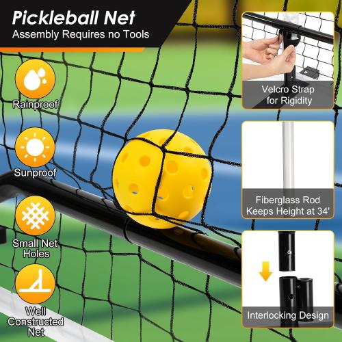 MTEN Pickleball Net, Portable Pickleball Net for Driveway, 22 FT USAPA Regulation Size, Steady Metal Frame, with Carrying Bag for Backyards, Driveways, Outdoor Indoor
