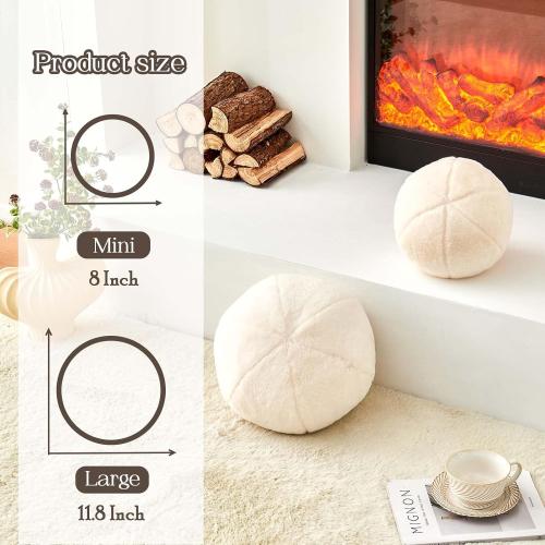 3 PCS Uvvyui Ivory Ball Pillow, 8 Cute Mini Round Throw Pillow Faux Rabbit Fur Room Decorative Throw Pillow, Ball Shaped Pillow Plush Cushion for Couch, Sofa, Bedroom