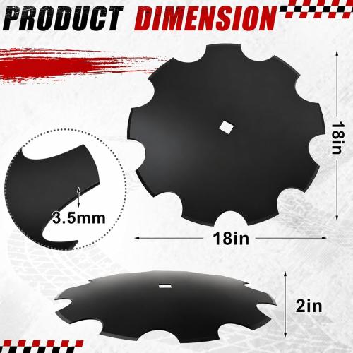 Lasnten 2 Pcs 18 Notched Harrow Disc Blades Disc Harrow Parts to Fit 7/8 or 1 Square Axle, 3.5mm for Leveling, Raising, Plowing, and Turning, Offering Unmatched Adaptability