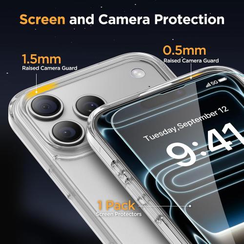 miracase Magnetic for iPhone 17 Pro Case 6.3 with Screen Protector, [Compatible with MagSafe] Military-Grade Protection, Anti-Fingerprint, Slim Thin Phone Case for 17 Pro Cover, Clear