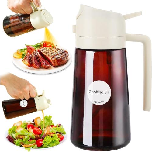 Oil Sprayer for Cooking, 2 In 1 Oil Dispenser and Oil Sprayer (Creamy Dark Brown)
