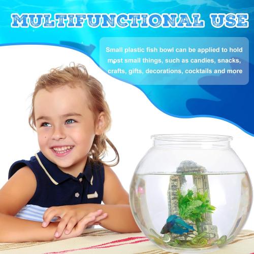 Mifoci 6 Pcs Fish Bowl Plastic Fish Tank Clear 100 oz Goldfish Bowl Multipurpose Round Desktop Aquarium Transparent for Home Office Goldfish Turtle Candy Party Favors, 7.09 x 6.3 Inch