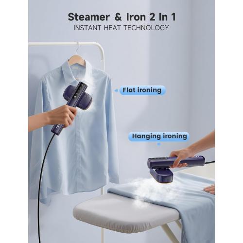 Steamer for Clothes,1200W Powerful Portable Steamer Iron,15s Fast Heat-up,100ml Tank,20 Min Continuous Steam, Wrinkle Remover for Travel, Home, Office(Blue)