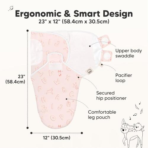 3-Pack Organic Baby Swaddle Sleep Sacks - Swaddles for Newborns, Infant 0-3 Months, Baby Girls, Boys, Soft & Snug Newborn Sleep Sack, Nursery Swaddling Blankets (ABC Land Rose, OS)