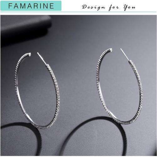 FAMARINE Gold Silver CZ Open C Hoops Earrings, Crystal Cubic Zirconia Hoop Earring Gift for Women