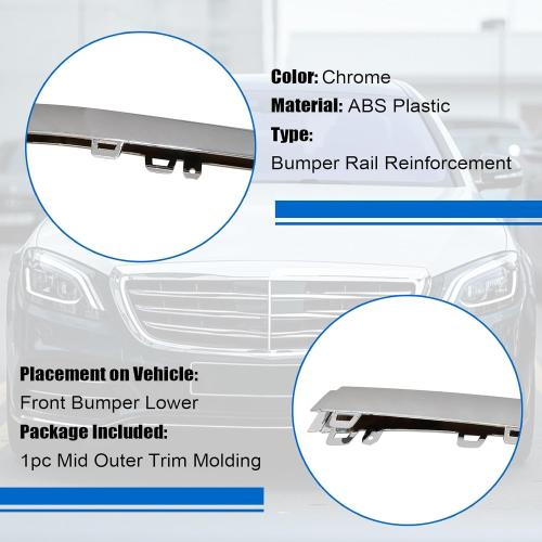 NLQR Front Mid Bumper Trim Lip Bezel Compatible with Mercedes-Benz S450 S560 S560e 2018-2020 Replace 222-885-76-00 2228857600 A2228857600 Front Lower Bumper Chrome Molding Trim