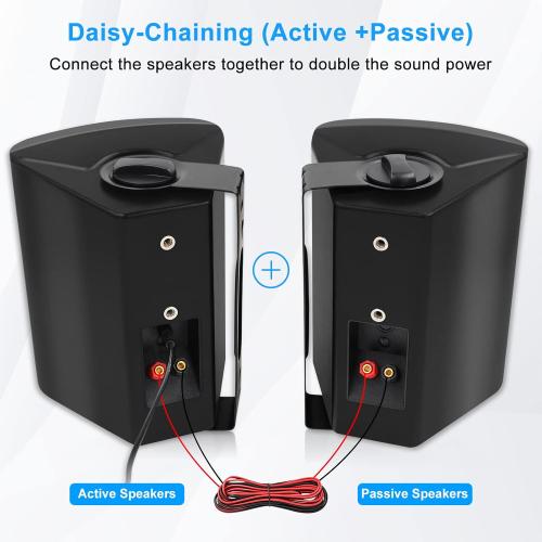 2pk Herdio 6.5 Inches Outdoor Bluetooth Speakers Waterproof with Powerful Bass,Wall Mount Speakers Wired Weather Resistant for Patio Home Deck Porch Backyard 400 Watts(Black)