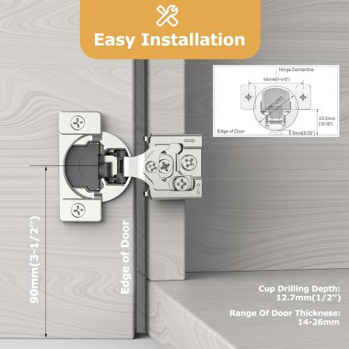 Size 50 pieces Furniware 50 Pieces 1/2 inch Overlay Soft Close Cabinet Hinges for Face Frame Cabinet, Stainless Steel, 105° Opening Angle, Concealed Self Closing Door Hinges- 3 Way Adjustment