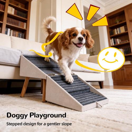Dog Stairs for Small Dogs, 2-in-1 Pet Steps & Ottoman - Foldable Dog Stairs for Couch, Non-Slip Wooden Pet Stairs for Puppy Senior Injured Dogs