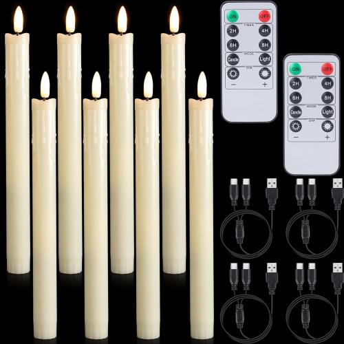 Retisee 4 Sets Rechargeable Flameless Taper Candles with Remote and Timer 9.8 Battery Operated Flickering Pillar Candles LED Dripless Wax Candlesticks for Christmas Home Window Fireplace