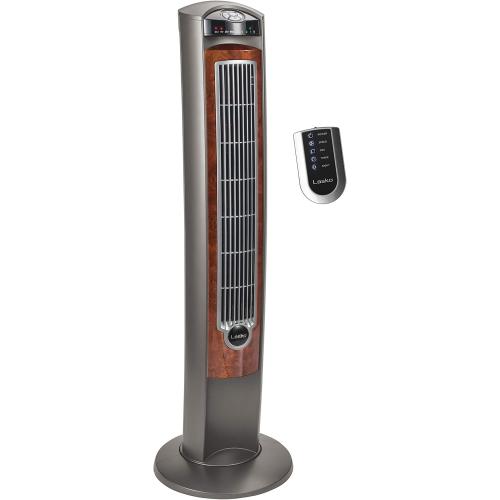 Lasko Oscillating Tower Fan with Remote, Quiet Floor Fans for Bedroom, 42, Woodgrain and Grey, T42954
