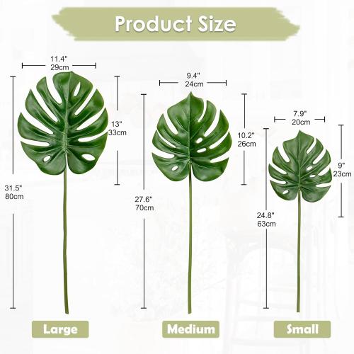 DILATATA 3 Pack Artificial Monstera Leaves with Long Stem for Vase - Fake Tropical Plants Palm Leaves Realistic Philo Turtle Leaves for Home Wedding Party Decor