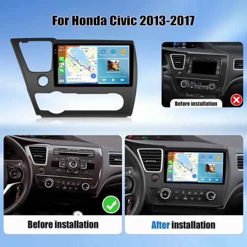 4G 128G for Honda Civic 2013-2017 Android 15 Car Stereo Radio with Wireless CarPlay Android Auto, 9” 1280 * 720P IPS Touchscreen, Bluetooth5.0, GPS, WiFi, supports AHD Rear Camera, EQ, Split Screen, SWC