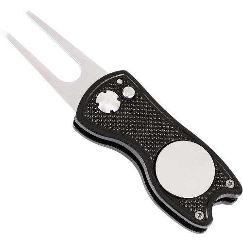 Mile High Life Microfiber Waffle Pattern Golf Towel | Club Groove Cleaner Brush | Foldable Divot Tool with Magnetic Ball Marker (Black Towel/Brush/Fish Divot)