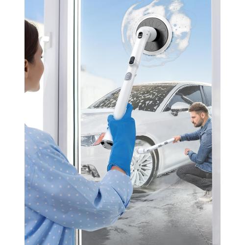 LABIGO Electric Spin Scrubber LA3 Pro, Cordless Bathroom Scrubber with 5 Replacement Head, 3 Adjustable Angle, Household Power Cleaning Brush with Extension Arm for Bathtub Window Car Grout, Black