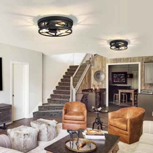 ZHU YAN 2 Pack Flush Mount Ceiling Light Fixture,3-Light Hallway Light Fixtures,13 inch Light Fixture Ceiling Mount for Kitchen Entryway Hall,E26 Base