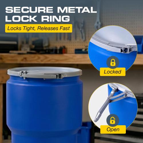 Eagle Plastic Drum, 14 Gallon Capacity, DOT Compliant, Made in USA, Blue | High-Density-Polyethylene Construction, Open Head Lab Pack Drum, Metal Lever-Lock Lid, Hazardous Material Storage, Transport