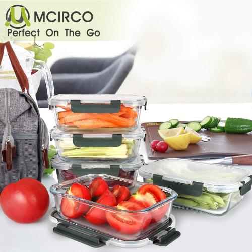 M MCIRCO 5 Pack 36 oz Glass Food Storage Containers with Lids,4.5 Cups,Gray