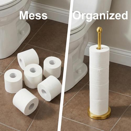 Songtec Gold Toilet Paper Holder Stand with Reserve, Floor Standing Tisse Roll Holder for 4 Rolls, Compact Design Bathroom Toilet Paper Storage - Gold