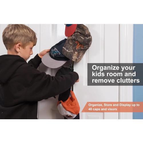 Perfect Curve CapRack | Over-The-Door Hat Organizer for Baseball Caps | 2 Straps, Holds 18-36 Adjustable Caps | Black